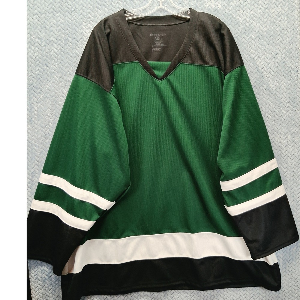 Holloway Mens 3XL Hockey Jersey Green Black White Mesh V-Neck Athletic Shirt